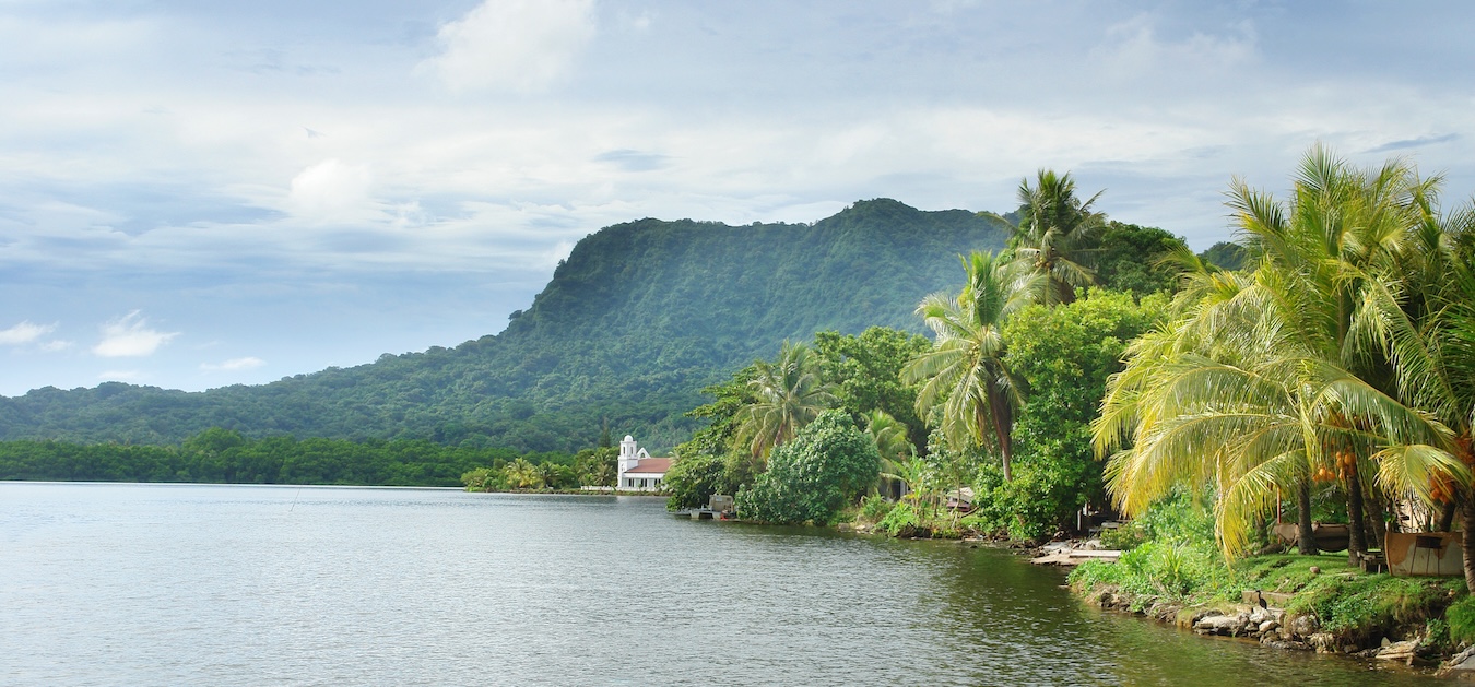 Kosrae Micronesia shoreline and mountains
