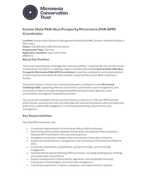Kosrae State PAN–Blue Prosperity Micronesia (PAN-BPM) Coordinator
